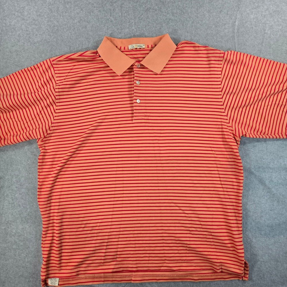 Peter Millar Mens XL Orange Red Striped Double Mercerized Cotton Polo Shirt